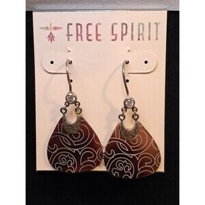Peyote Bird Teardrop Shaped Rhinestone Earrings 1.75" Sterling Silver Brown NWT